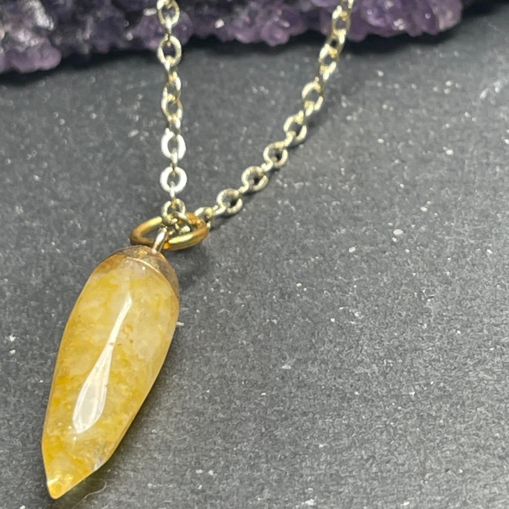 Yellow Jade Nugget Necklace Pendant Gold Plated Chain - Picture 13 of 15